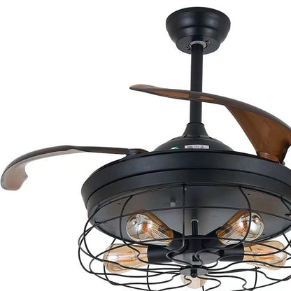 Industrial Caged Ceiling Lamp And Retractable Fan