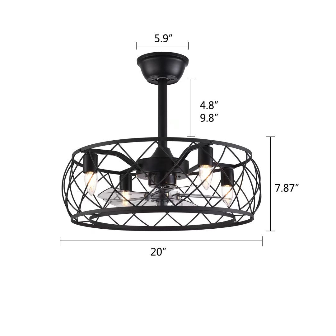 Industrial Caged Ceiling Lamp And Fan