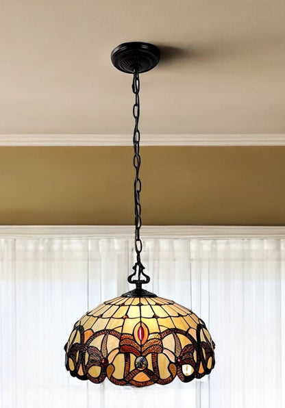 16" Tiffany Style Stained Glass Two Light Glass Dimmable Ceiling Light