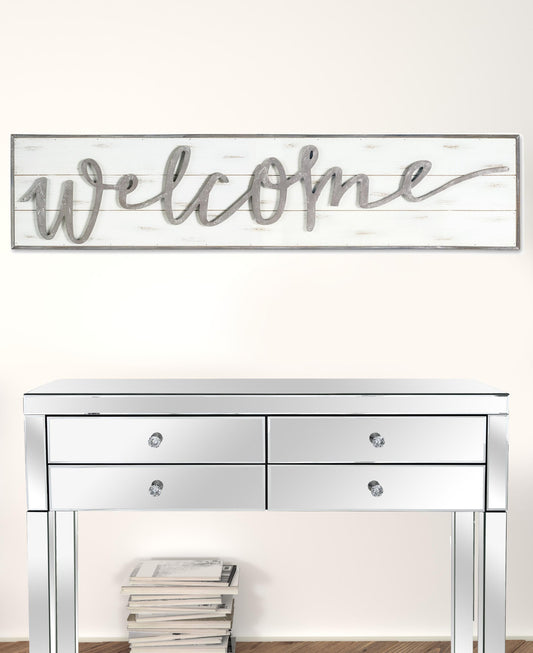 White Solid Wood Welcome Wall Decor