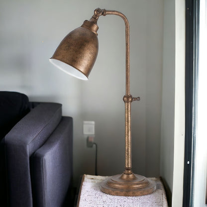 28" Bronze Metal Adjustable Lantern Table Lamp With Bronze Dome Shade