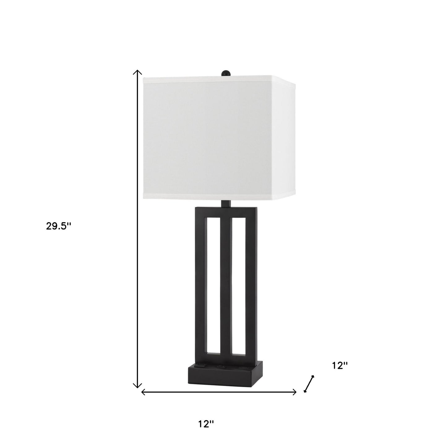 30" Black Metal USB Table Lamp With White Shade