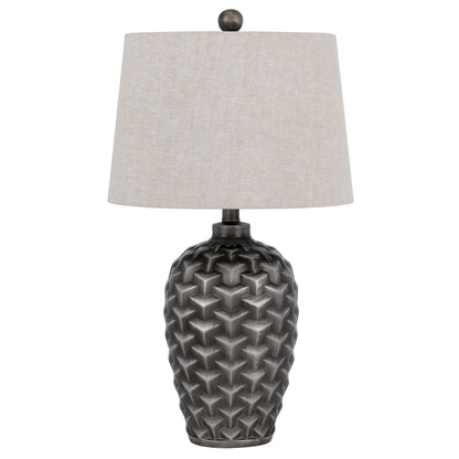 25" Silver Metallic Table Lamp With Gray Empire Shade