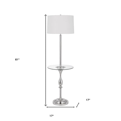 61" Chrome Tray Table Floor Lamp With White Transparent Glass Square Shade