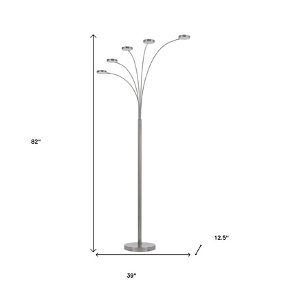 82" Nickel Five Light Led Arc Floor Lamp