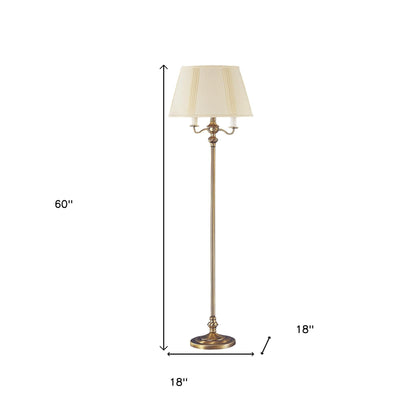 60" Bronze Four Light Traditional Shaped Floor Lamp With Beige Square Shade