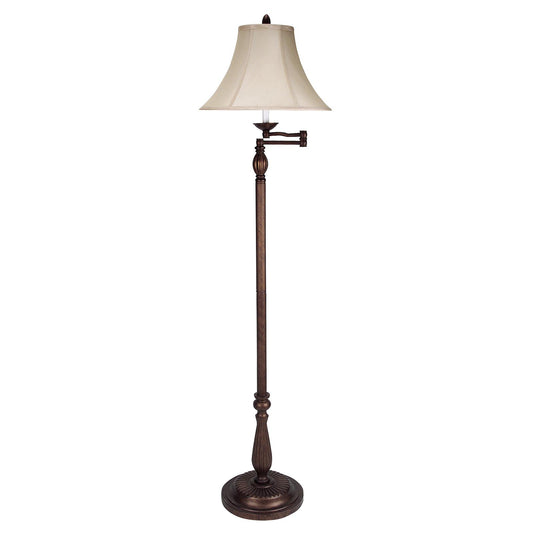 62" Rusted Swing Arm Floor Lamp With Champagne Bell Shade