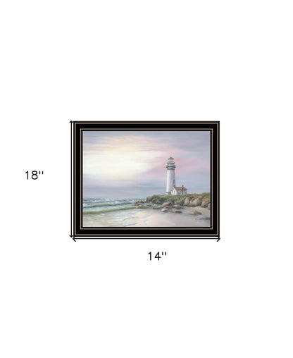 Lighthouse at Sunset Black Framed Print Wall Art