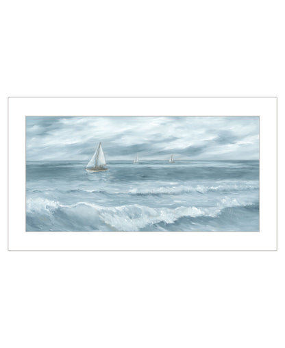 Three Sailboats White Framed Print Wall Art