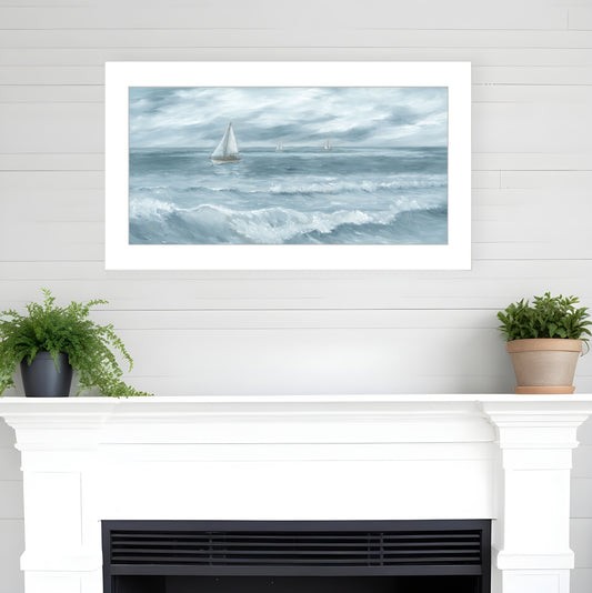 Three Sailboats White Framed Print Wall Art