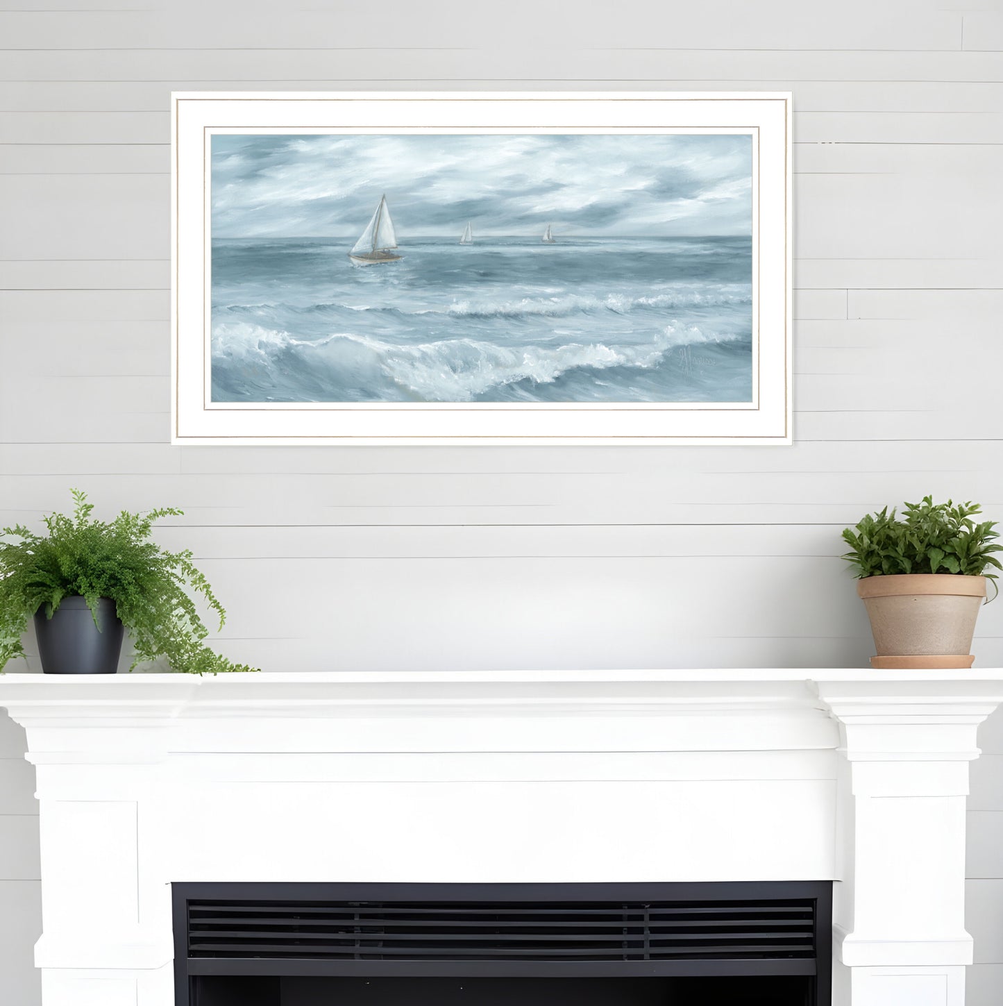 Three Sailboats White Framed Print Wall Art