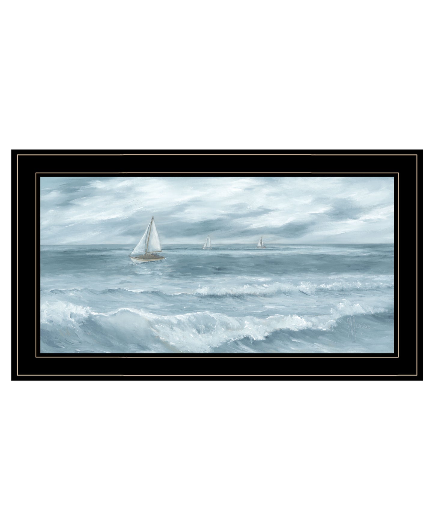 Three Sailboats Black Framed Print Wall Art