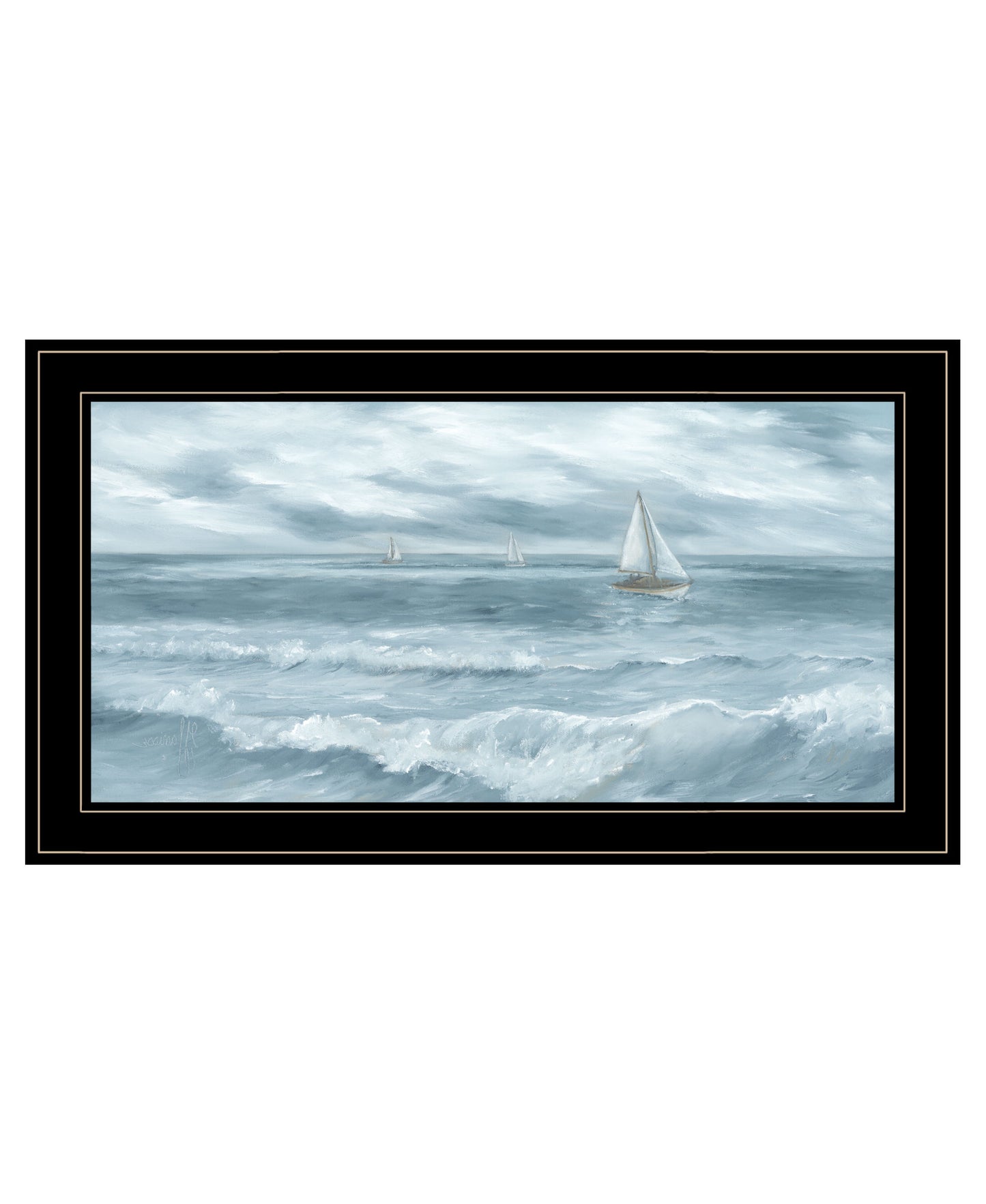 Three Sailboats Black Framed Print Wall Art