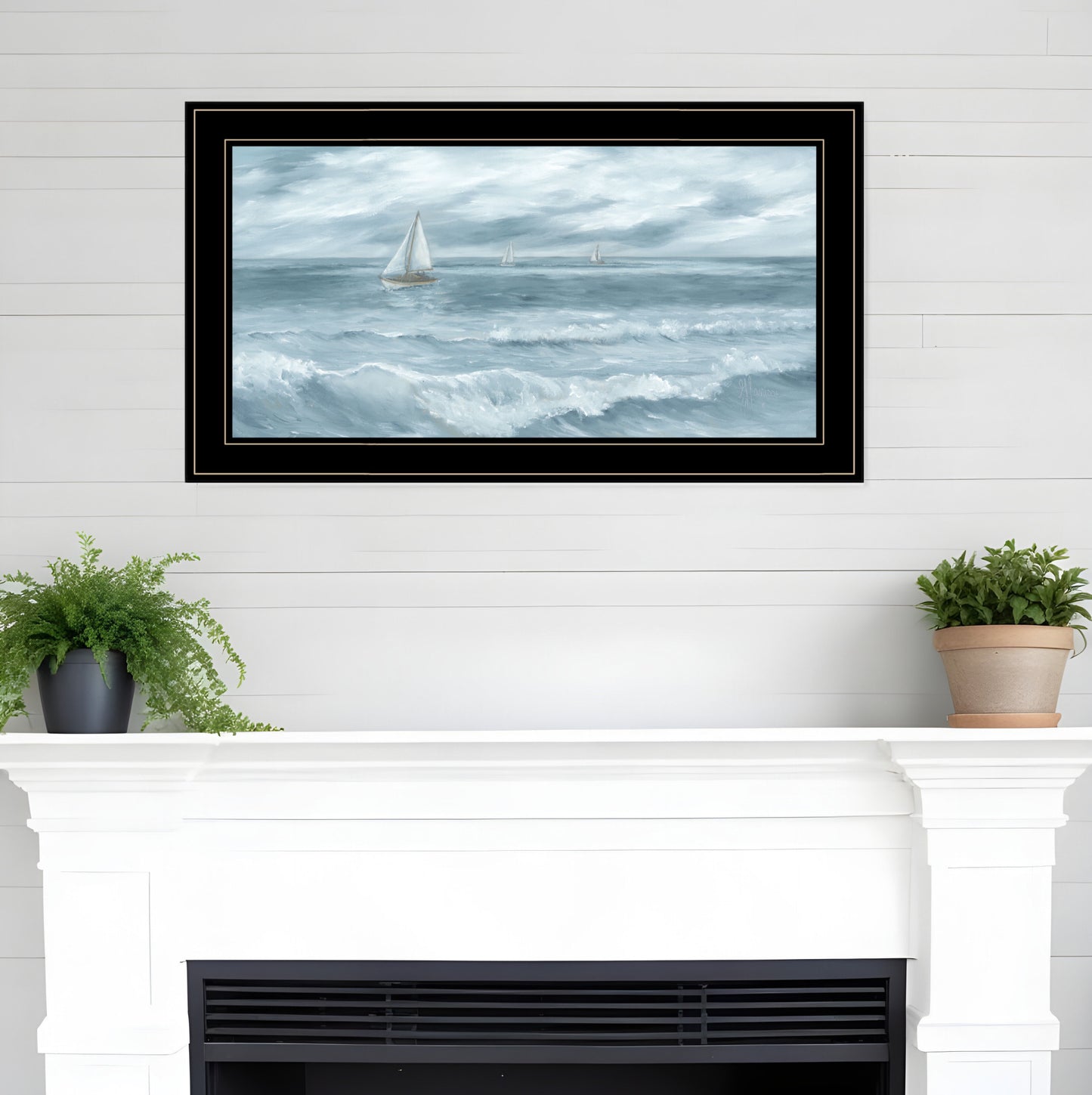 Three Sailboats Black Framed Print Wall Art