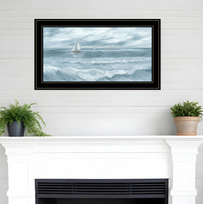 Three Sailboats Black Framed Print Wall Art