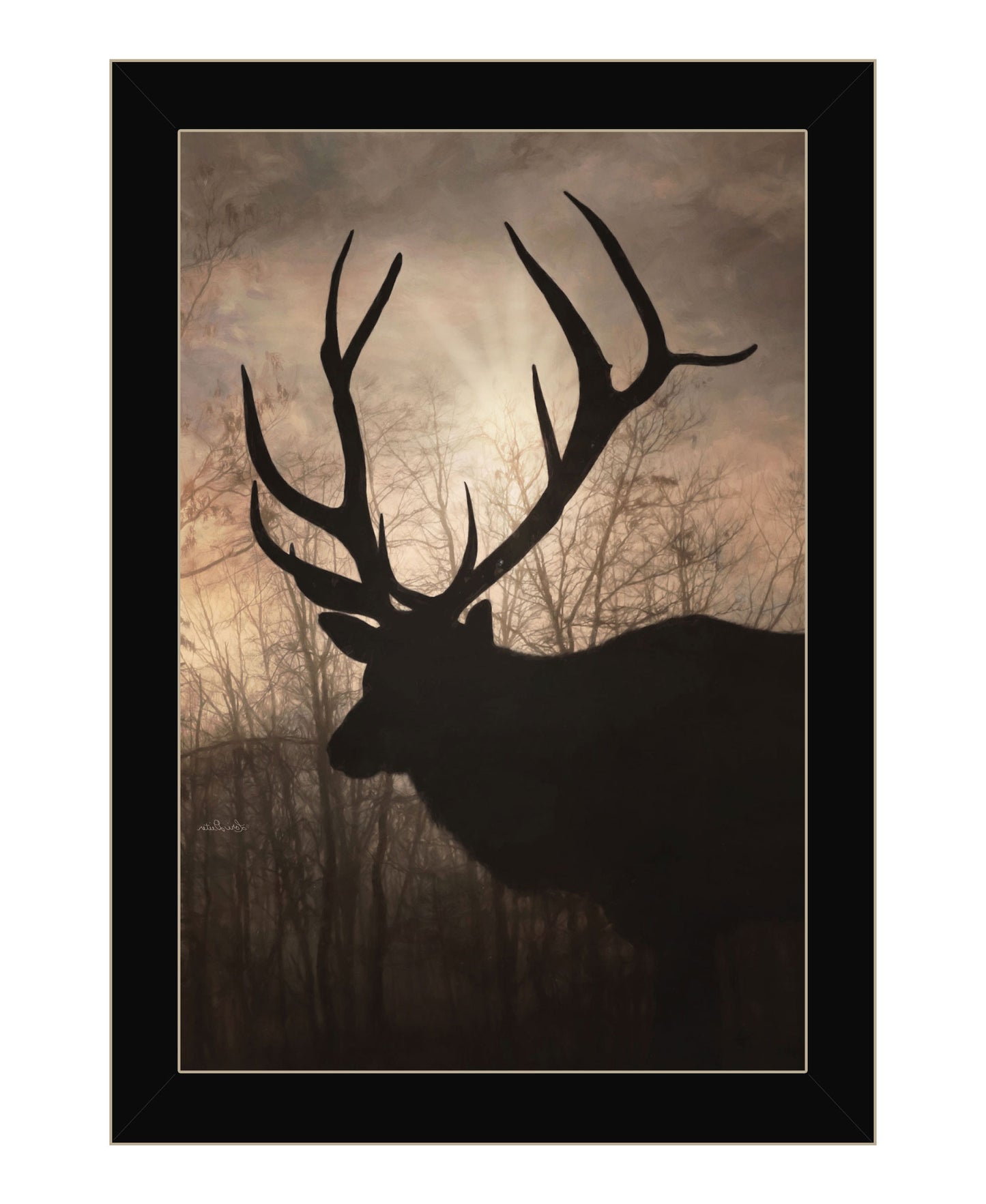 Elk Sunrise Black Framed Print Wall Art