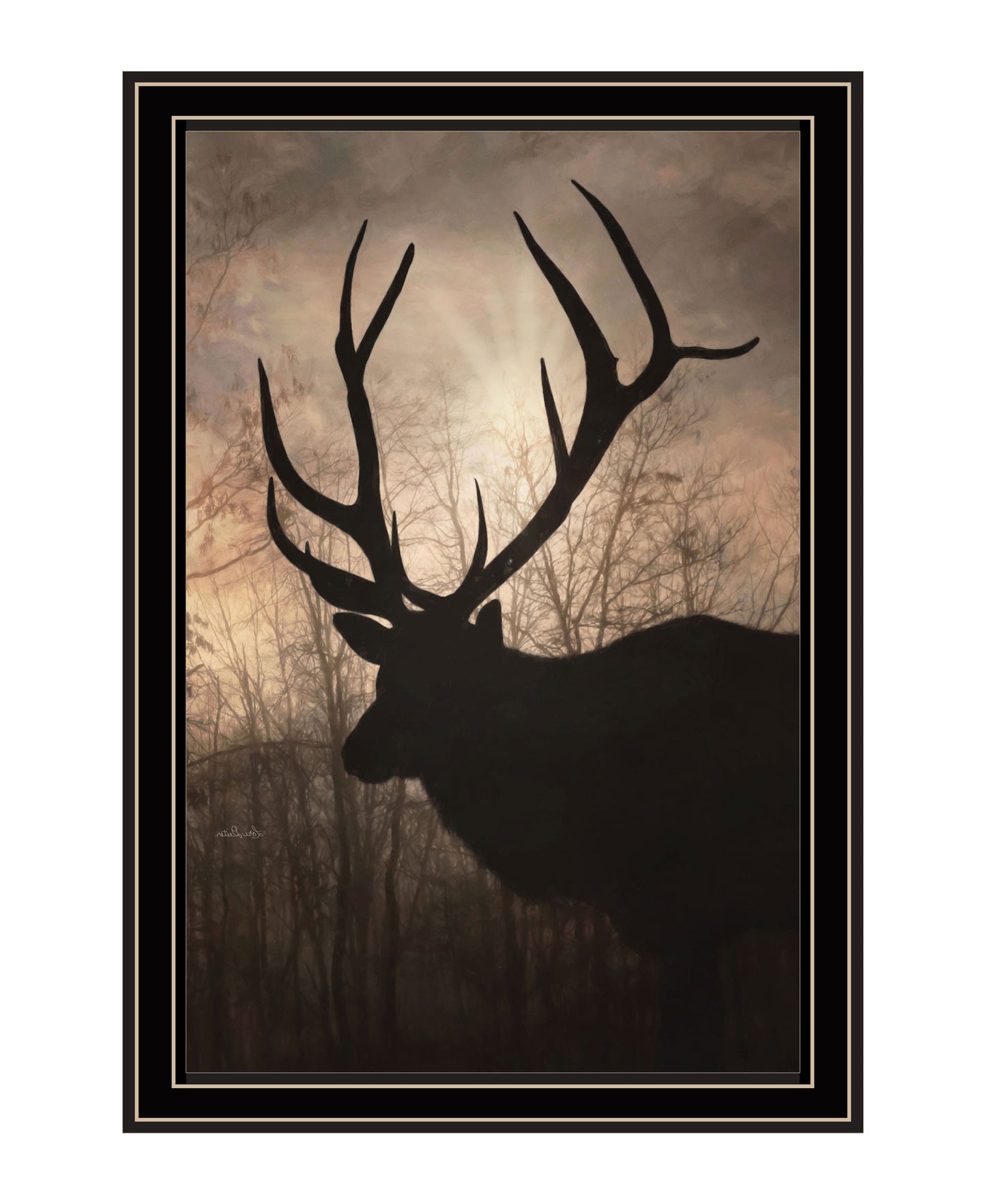 Elk Sunrise Black Framed Print Wall Art