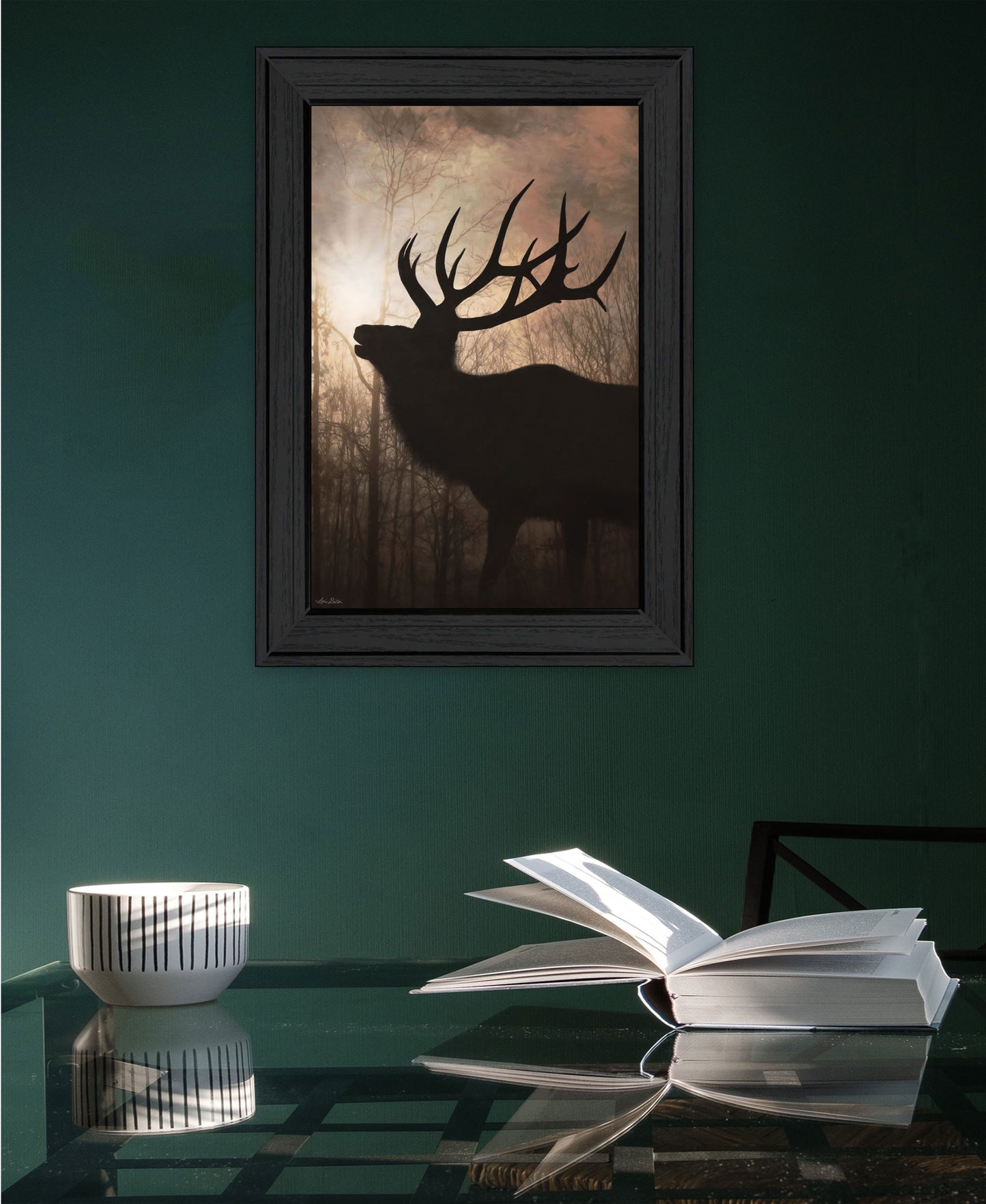 Elk Sunrise Black Framed Print Wall Art