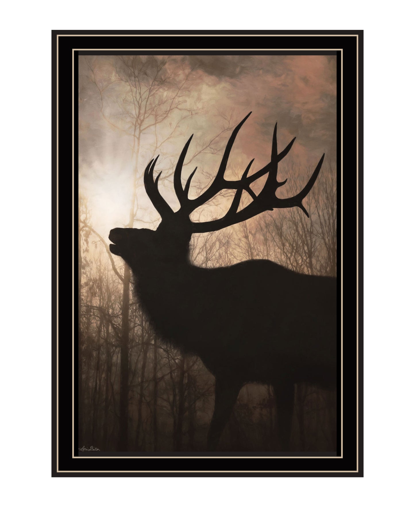 Elk Sunrise Black Framed Print Wall Art