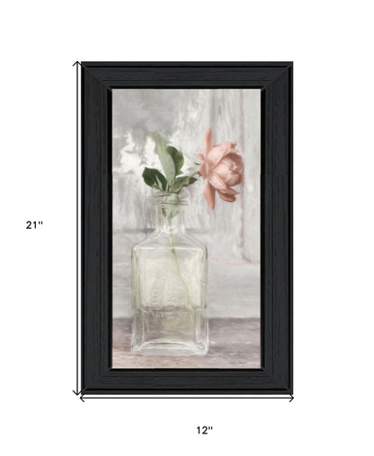 Cottage Peach Rose Black Framed Print Wall Art