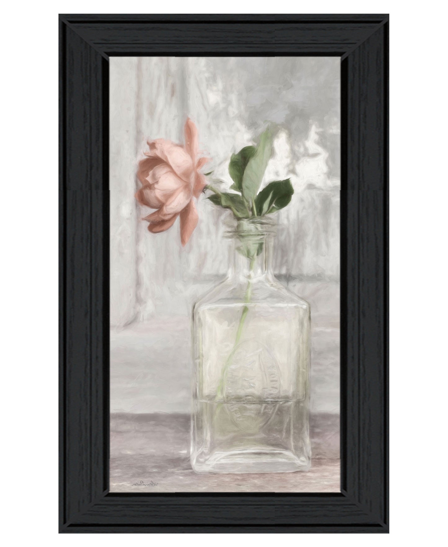 Cottage Peach Rose Black Framed Print Wall Art