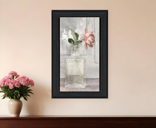 Cottage Peach Rose Black Framed Print Wall Art