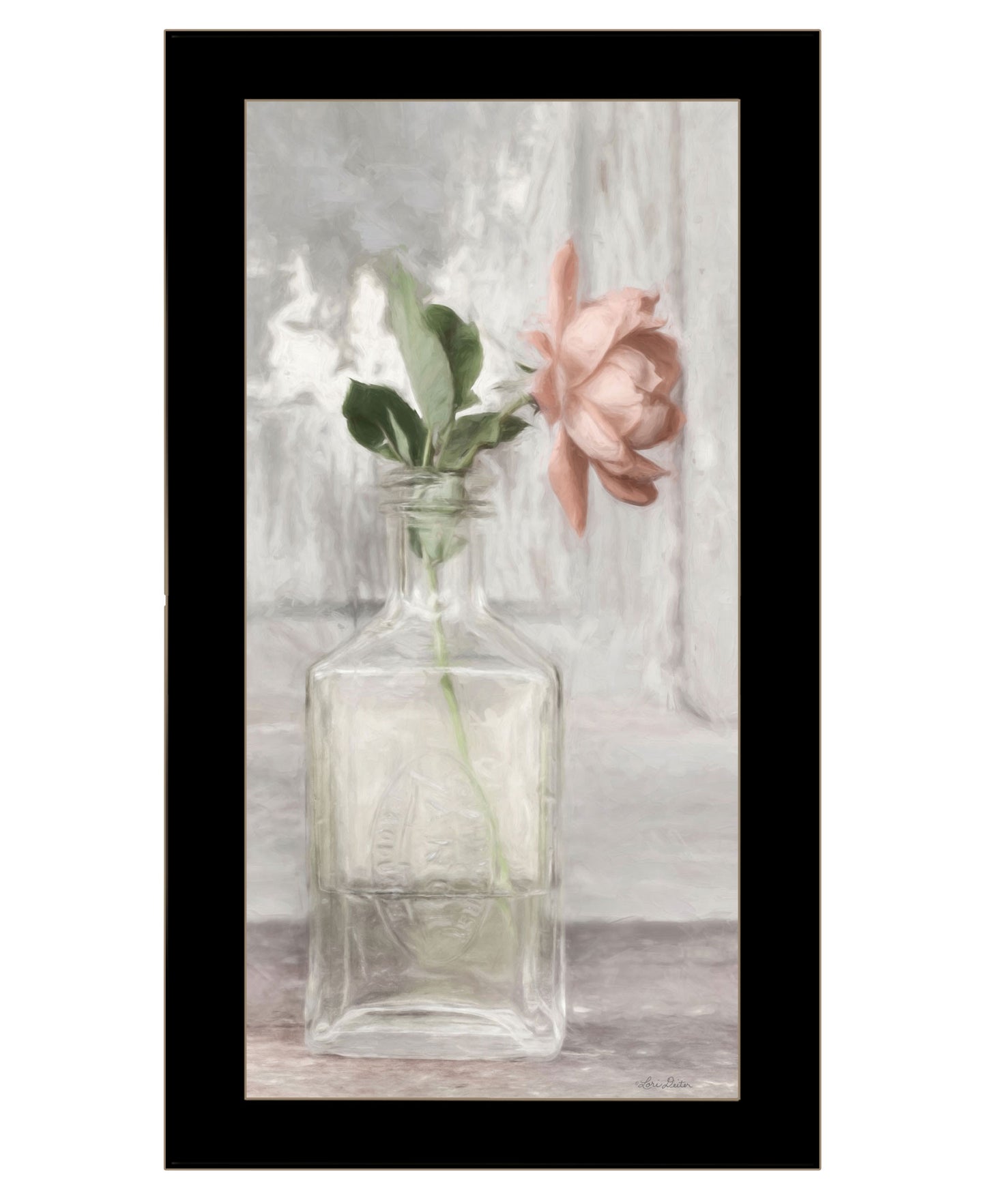 Cottage Peach Rose Black Framed Print Wall Art