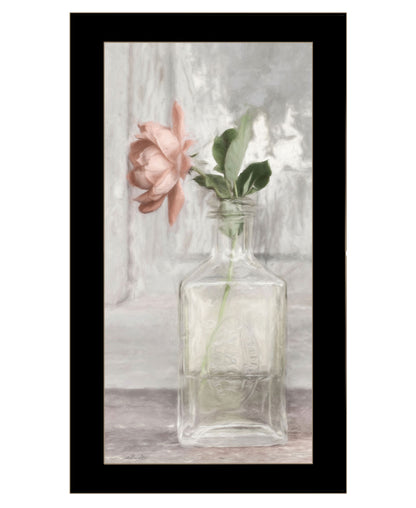 Cottage Peach Rose Black Framed Print Wall Art