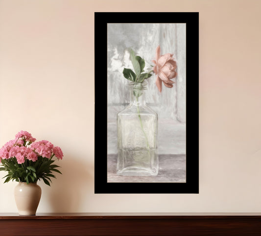 Cottage Peach Rose Black Framed Print Wall Art