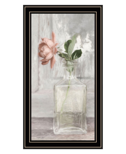 Cottage Peach Rose Black Framed Print Wall Art