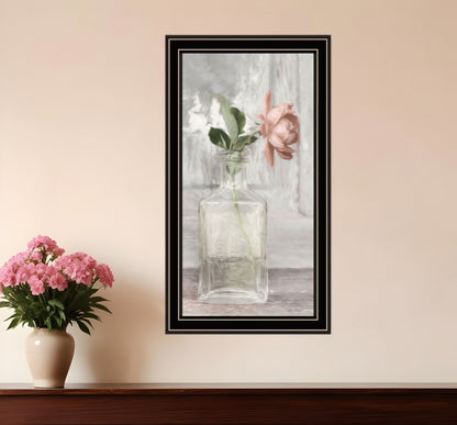 Cottage Peach Rose Black Framed Print Wall Art