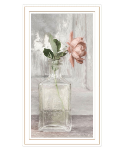 Cottage Peach Rose Black Framed Print Wall Art