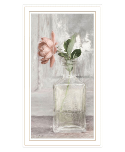 Cottage Peach Rose Black Framed Print Wall Art