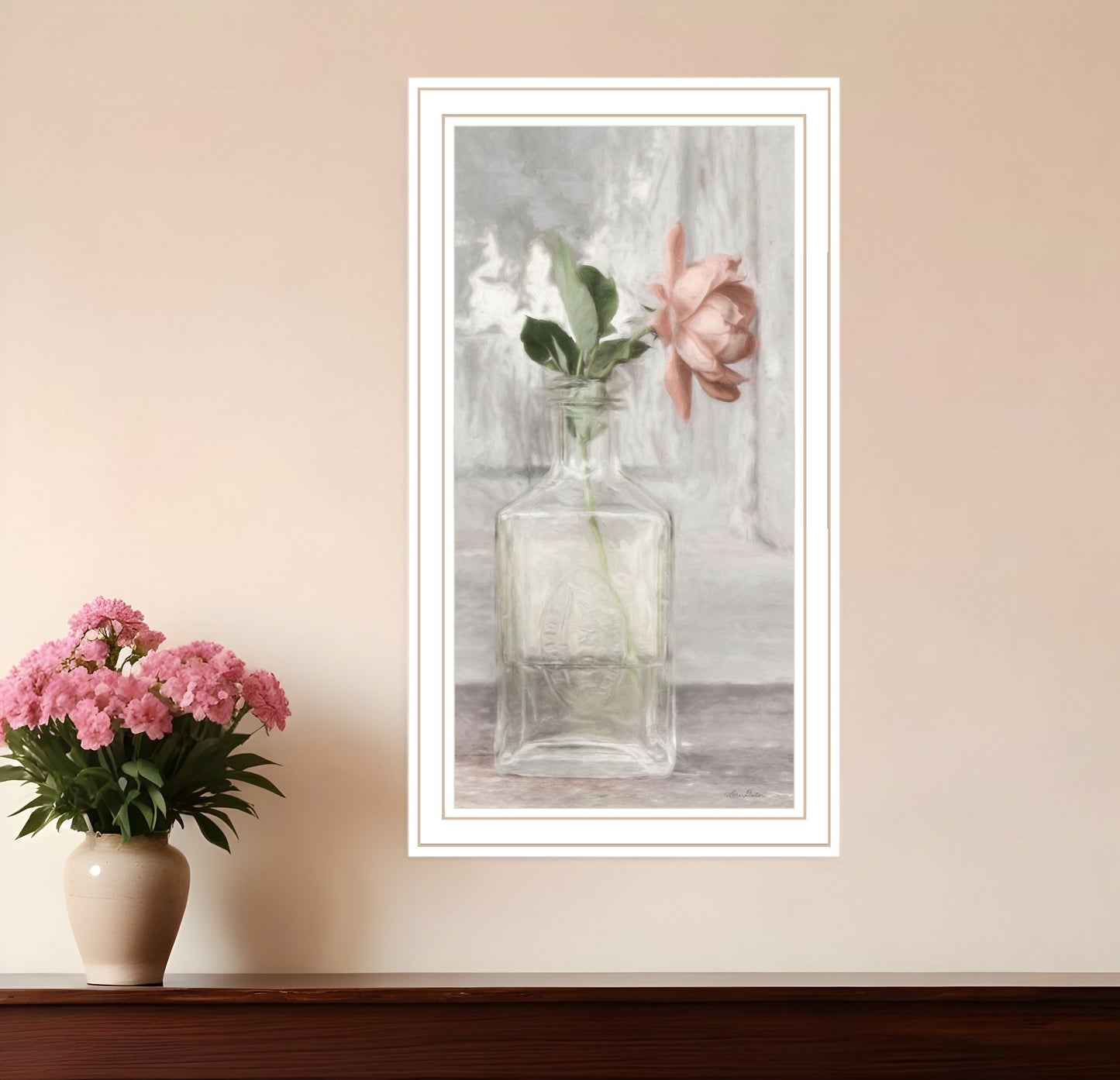 Cottage Peach Rose Black Framed Print Wall Art