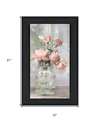 Cottage Peach Roses Black Framed Print Wall Art