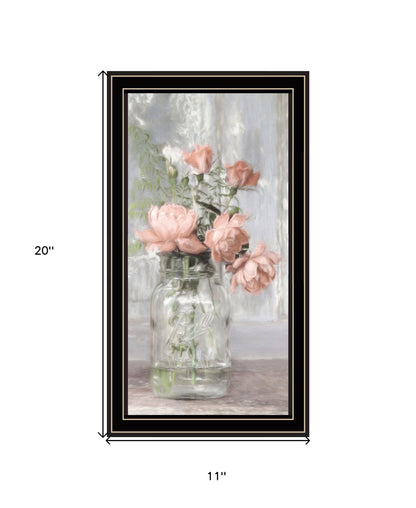 Cottage Peach Roses Black Framed Print Wall Art