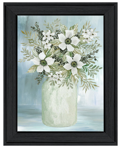 White Blooms Black Framed Print Wall Art