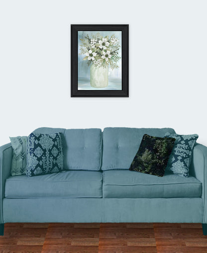 White Blooms Black Framed Print Wall Art