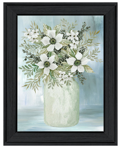 White Blooms Black Framed Print Wall Art