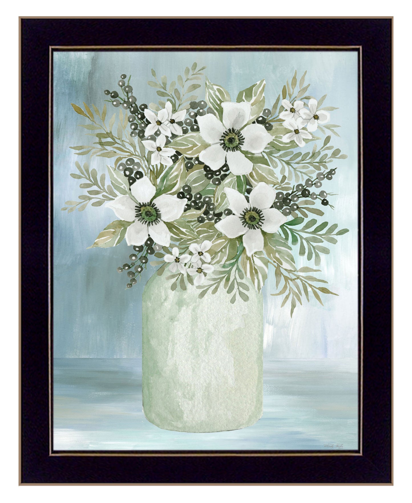 White Blooms Black Framed Print Wall Art