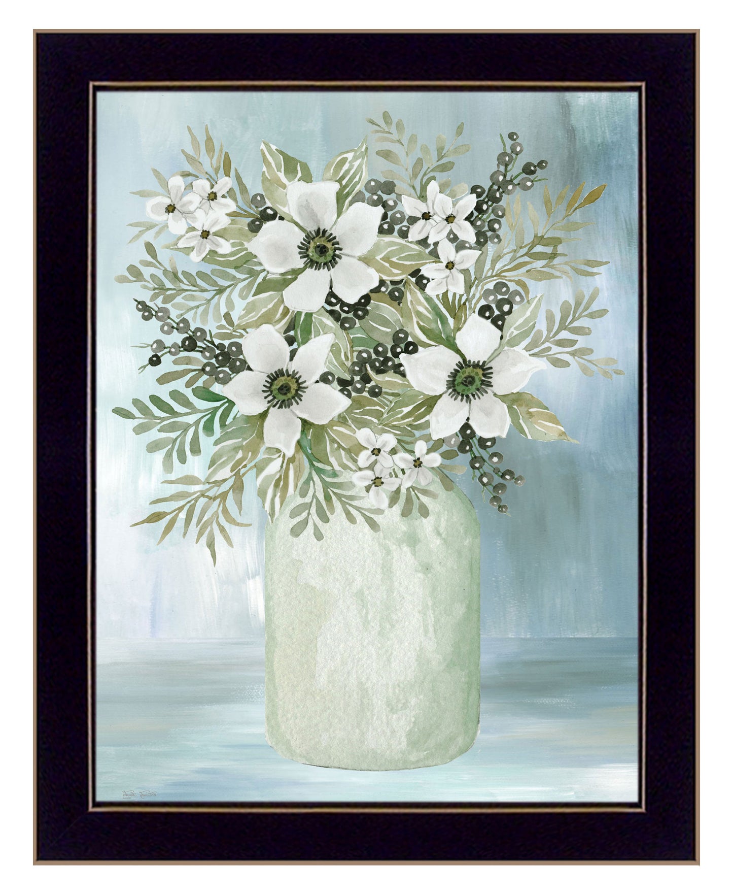 White Blooms Black Framed Print Wall Art