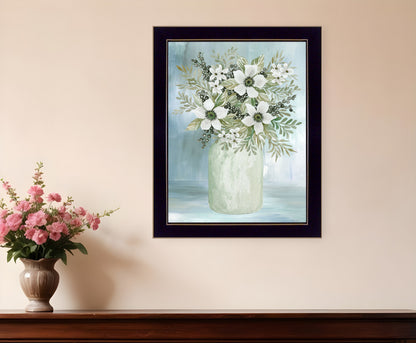 White Blooms Black Framed Print Wall Art