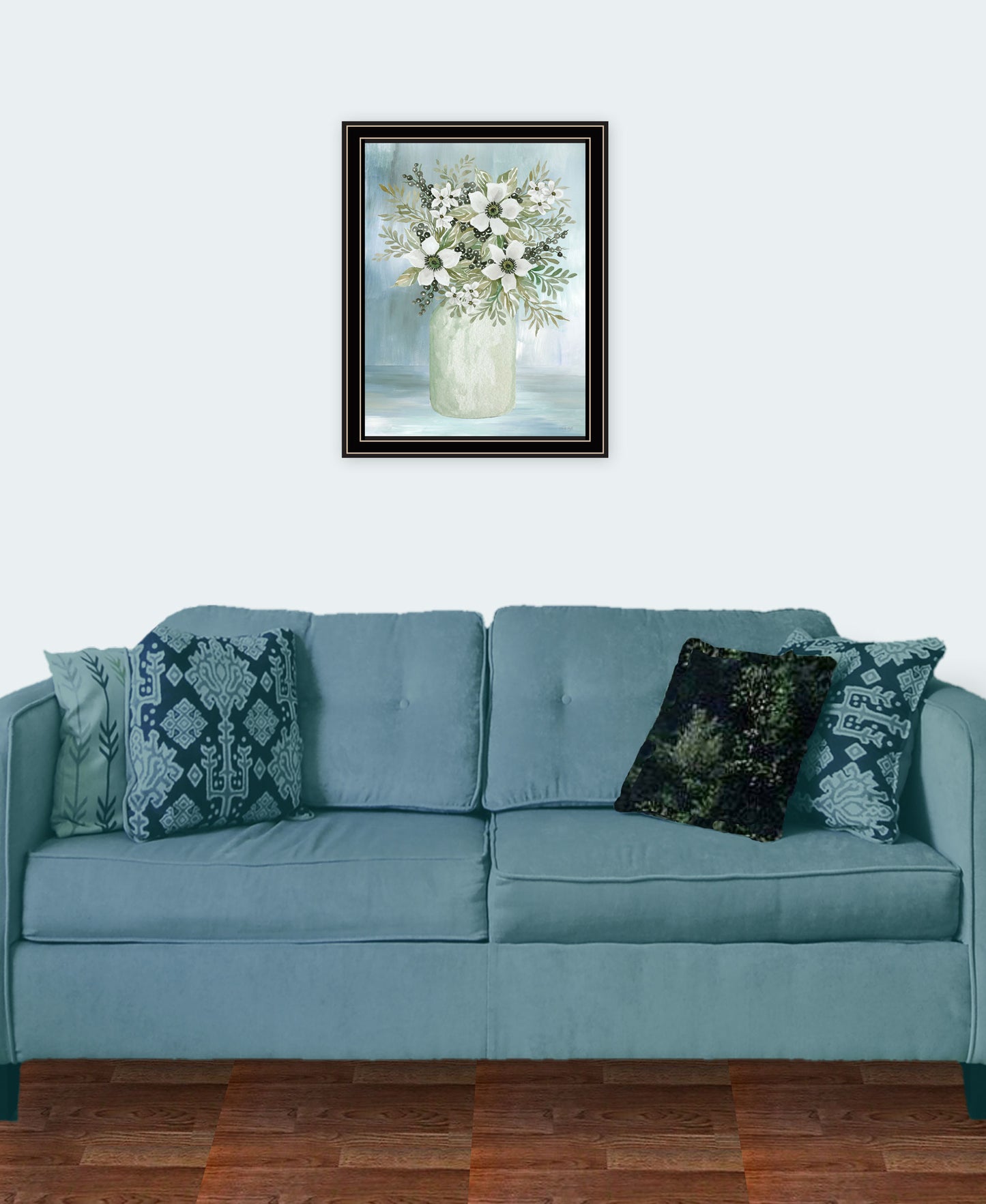 White Blooms Black Framed Print Wall Art