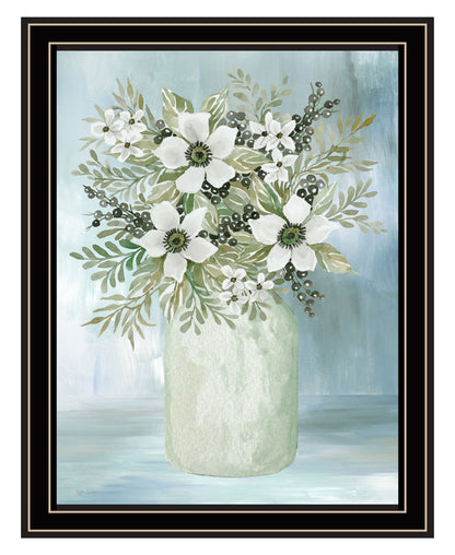 White Blooms Black Framed Print Wall Art