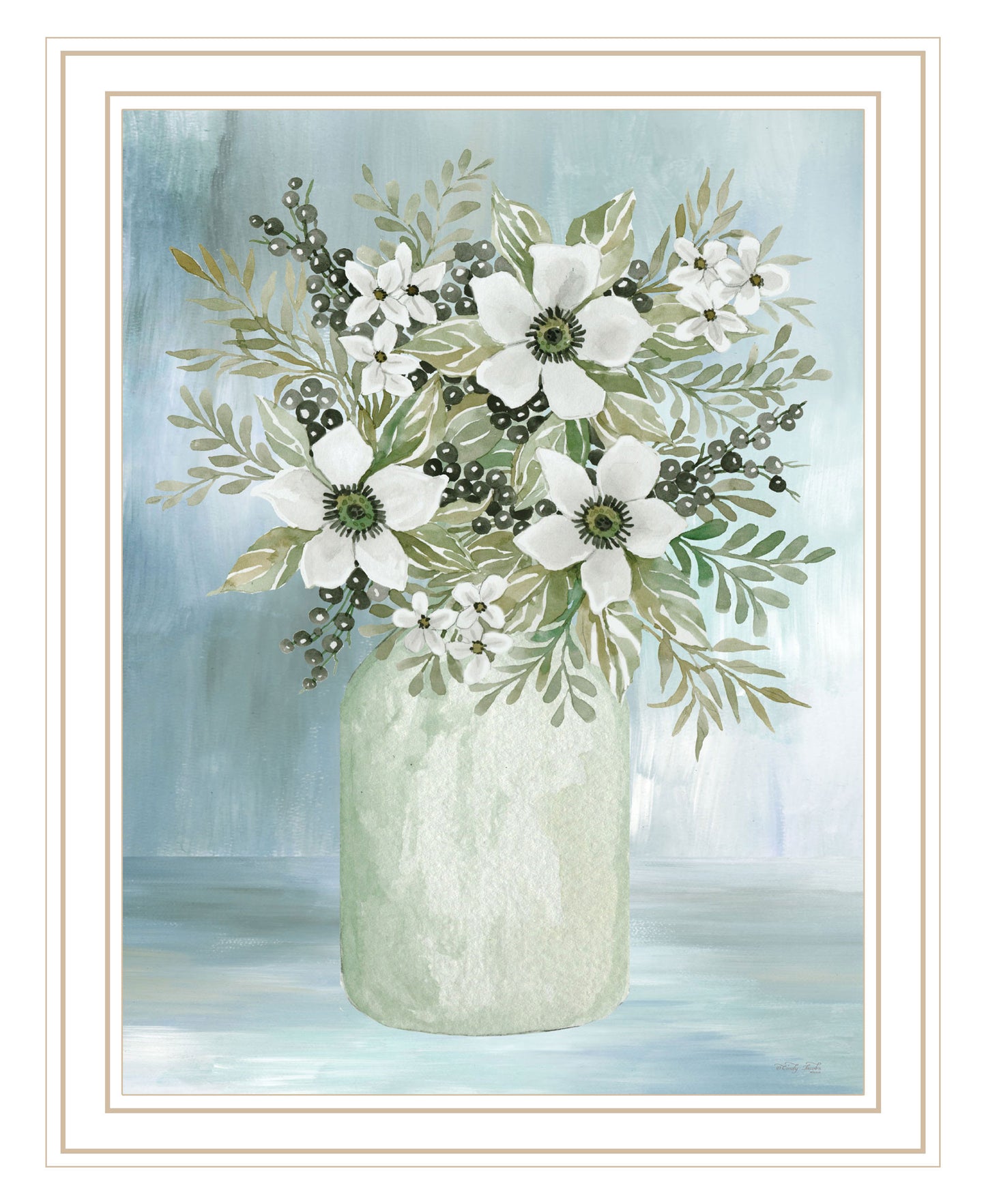 White Blooms Black Framed Print Wall Art