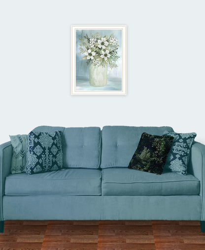 White Blooms Black Framed Print Wall Art