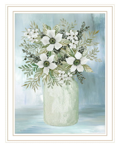 White Blooms Black Framed Print Wall Art