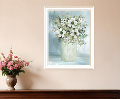 White Blooms Black Framed Print Wall Art