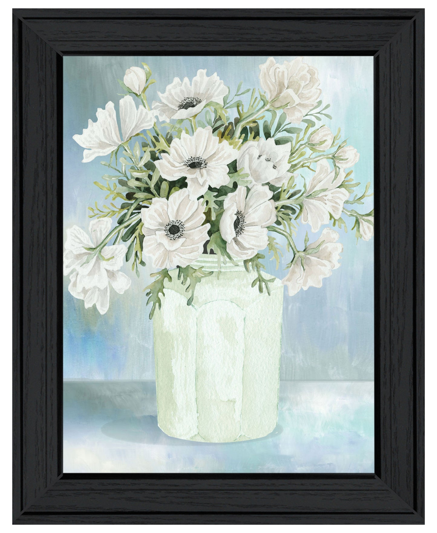 White Blooms Black Framed Print Wall Art