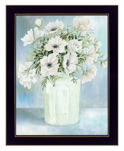 White Blooms Black Grooved Framed Print Wall Art